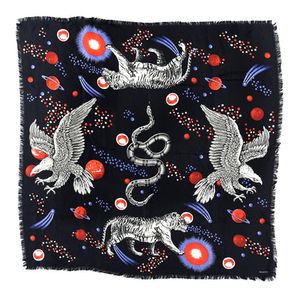 Gucci Wool Silk Space Animals Square Scarf Black 1 of 4