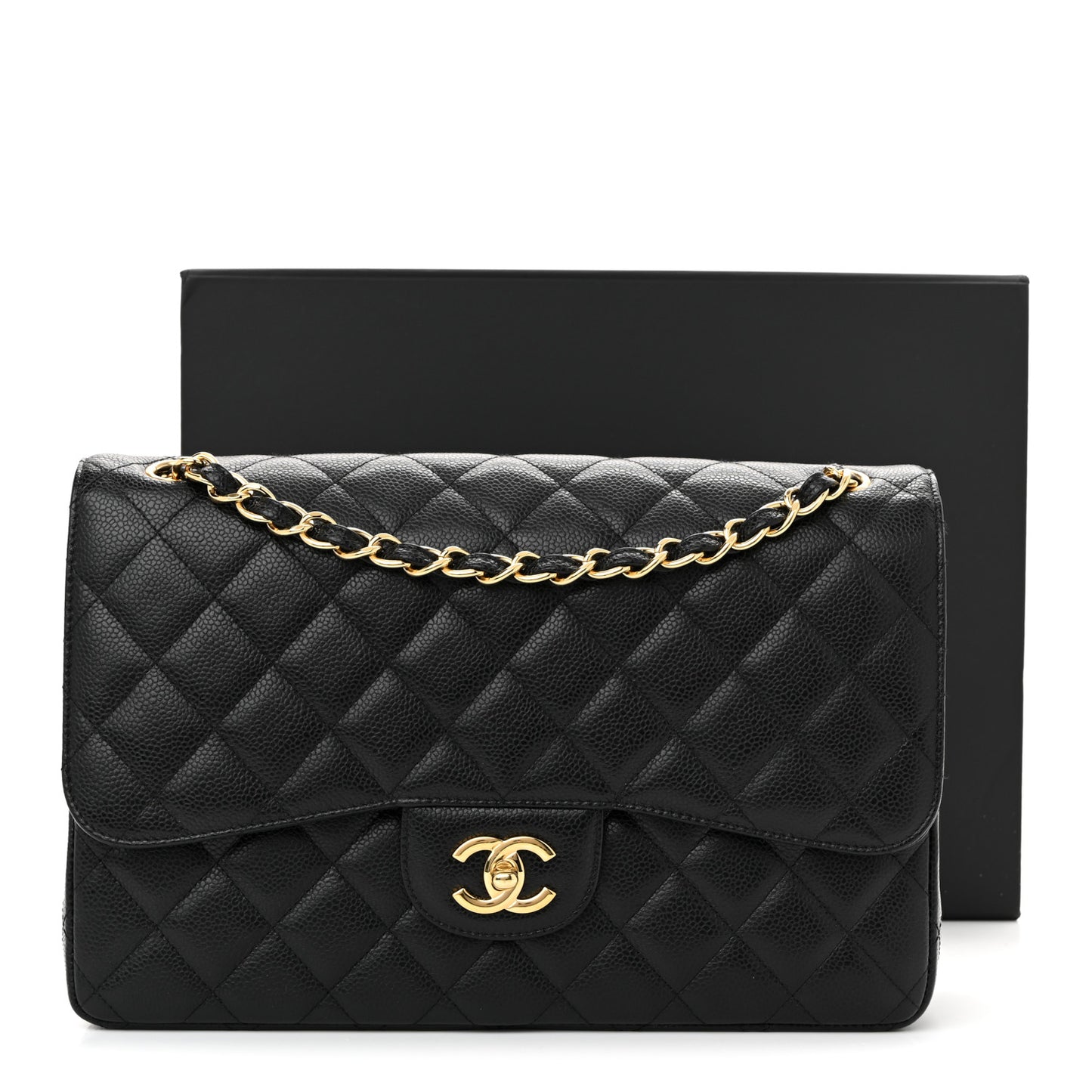 Caviar Quilted Jumbo Double Flap Black