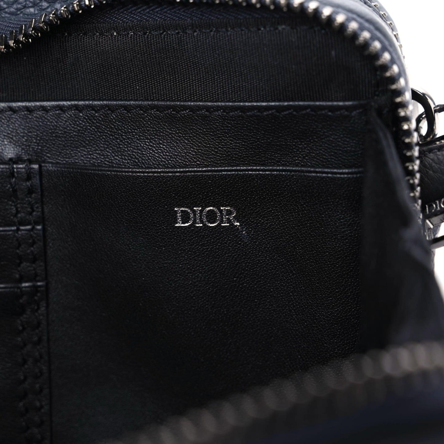 Grained Calfskin Double Zip Crossbody Pouch Blue