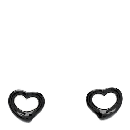 Tiffany Sterling Silver Black Jade Elsa Peretti 9mm Open Heart Earrings 1 of 5