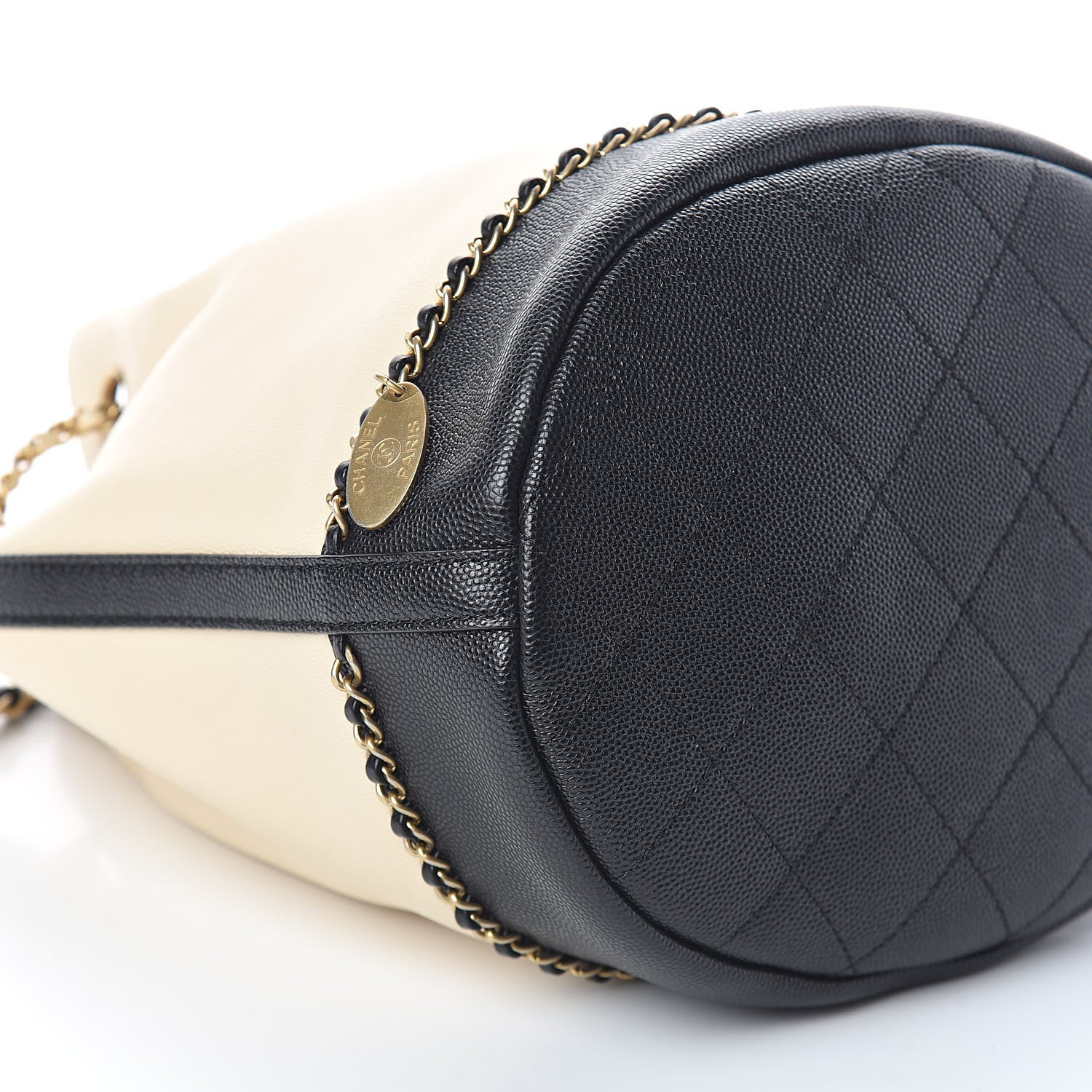 Chanel Lambskin Caviar Lovely Chains Drawstring Bag Beige Black 8 of 10
