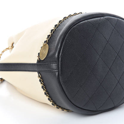 Chanel Lambskin Caviar Lovely Chains Drawstring Bag Beige Black 8 of 10