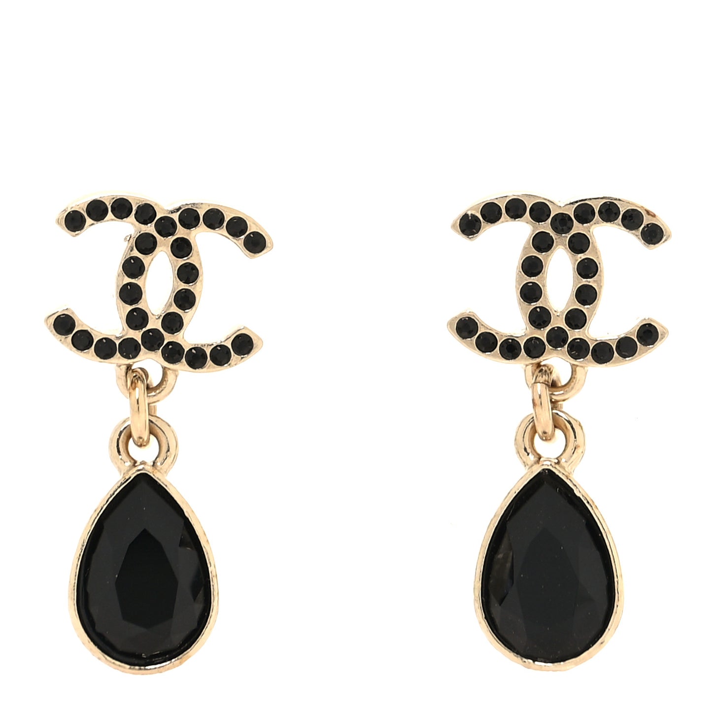 Crystal CC Teardrop Earrings Gold Black