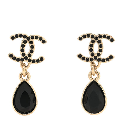 Chanel Crystal CC Teardrop Earrings Gold Black 1 of 5