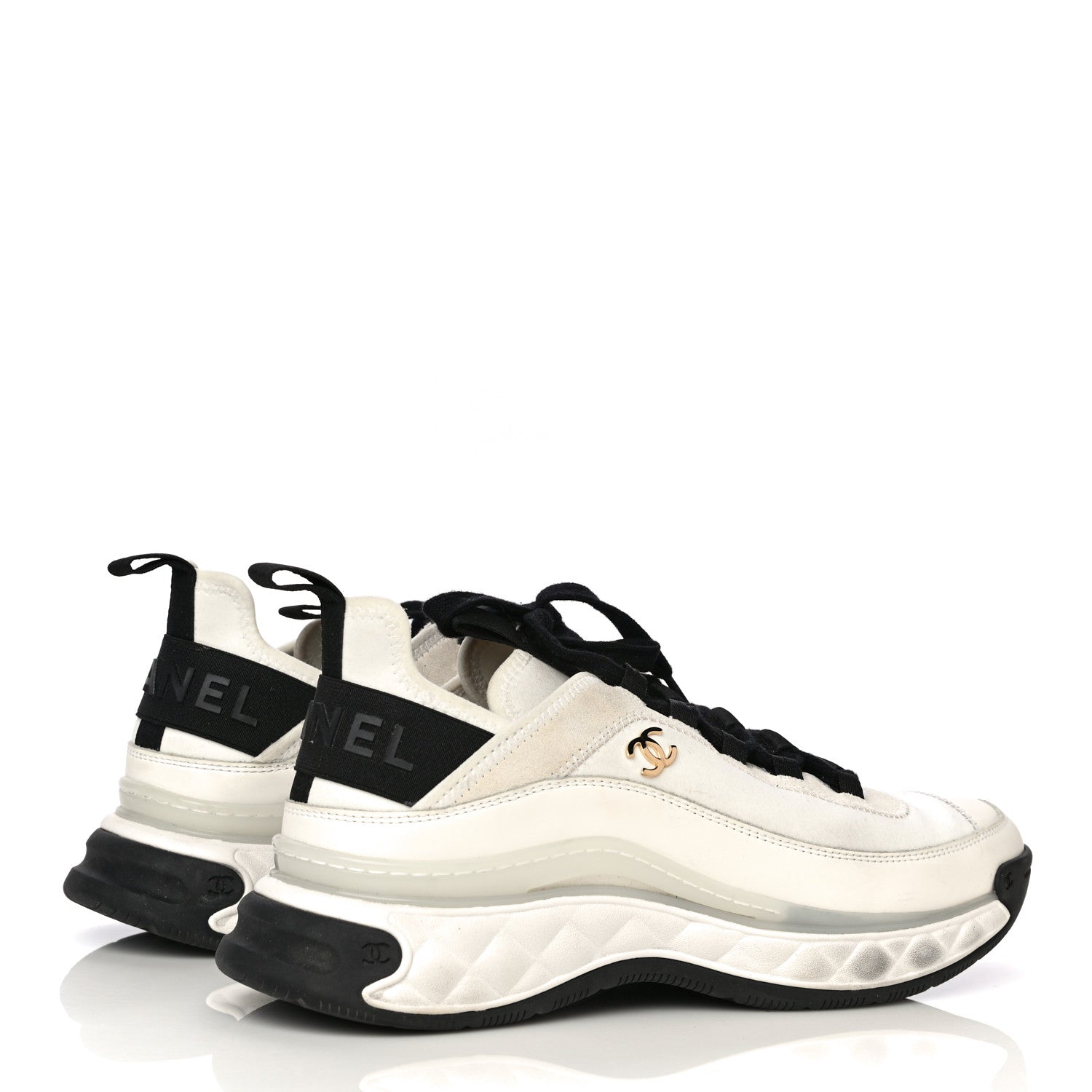 Chanel Velvet Calfskin Mixed Fibers CC Sneakers 40 Ivory Black 5 of 16