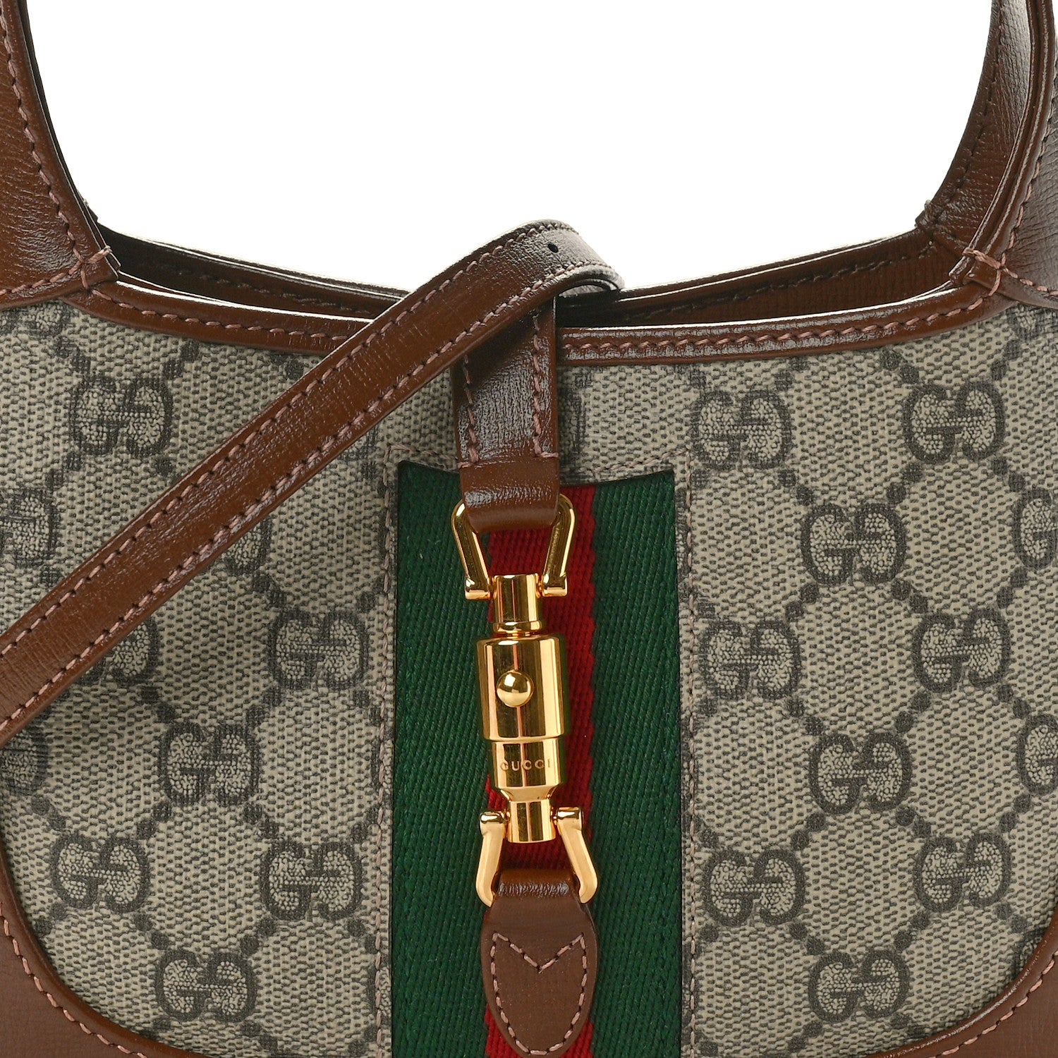 Gucci GG Supreme Monogram Azalea Calfskin Web Mini Jackie 1961 Hobo Beige Ebony Brown Sugar 8 of 10