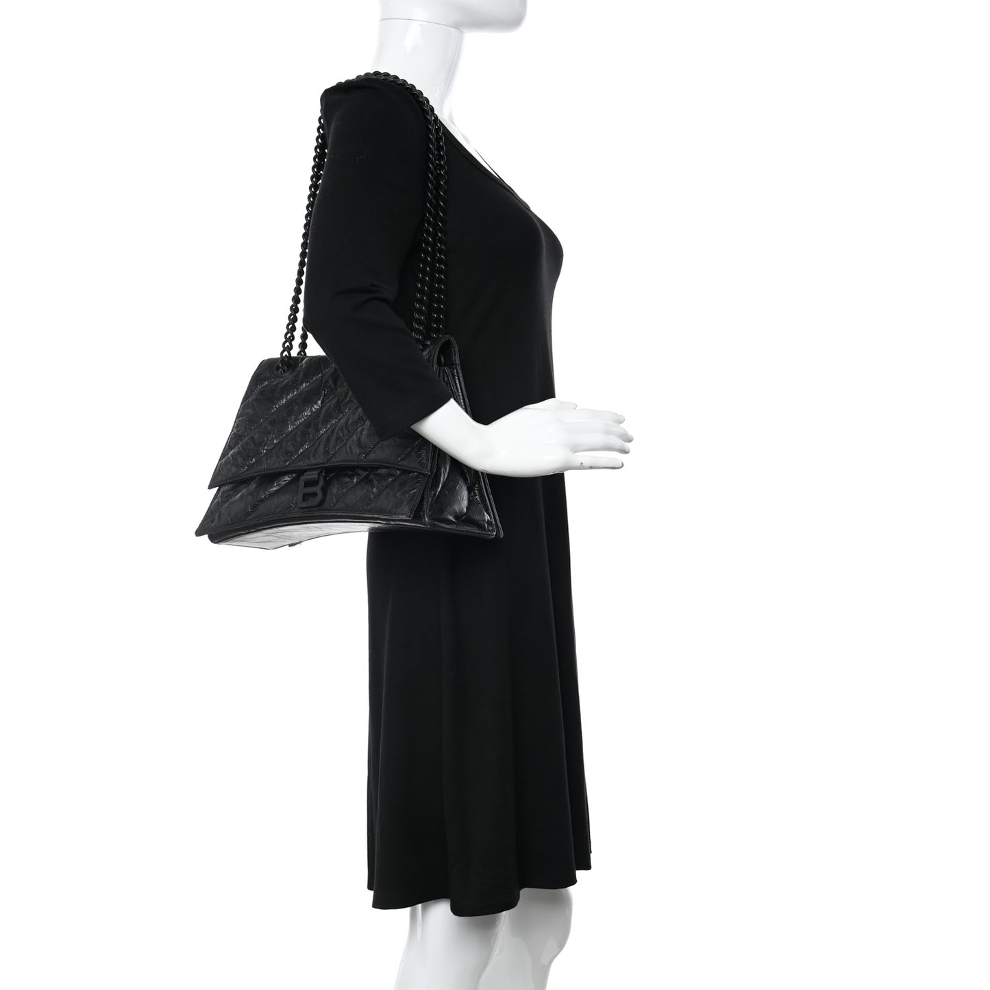 Crushed Calfskin Quilted Matte Black Hardware Medium Crush Chain Bag Black