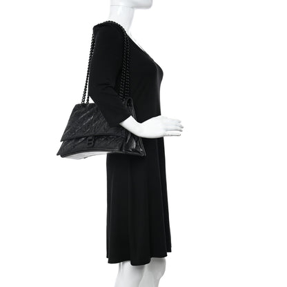 Balenciaga Crushed Calfskin Quilted Matte Black Hardware Medium Crush Chain Bag Black 2 of 9
