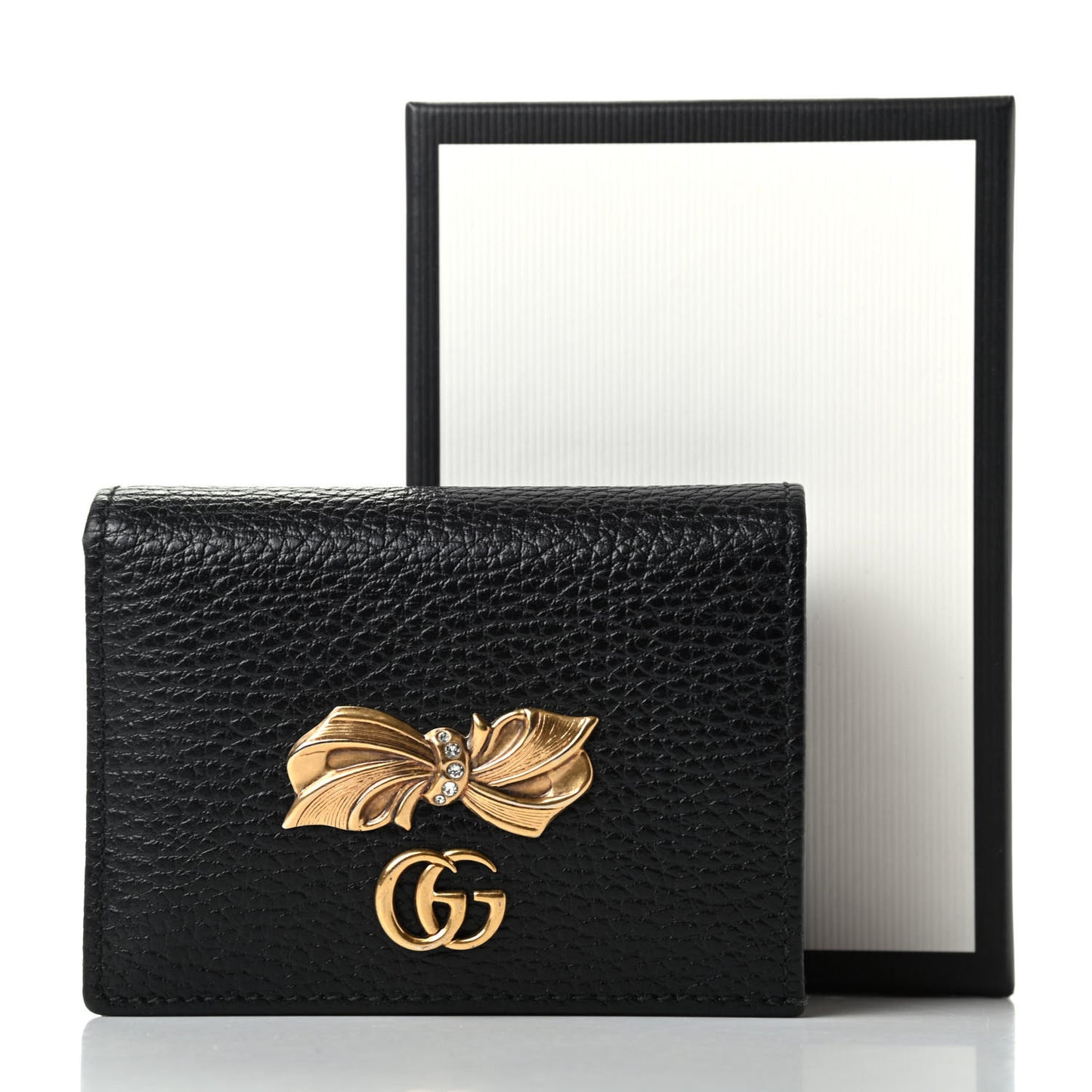 Calfskin GG Marmont Bow Card Case Black