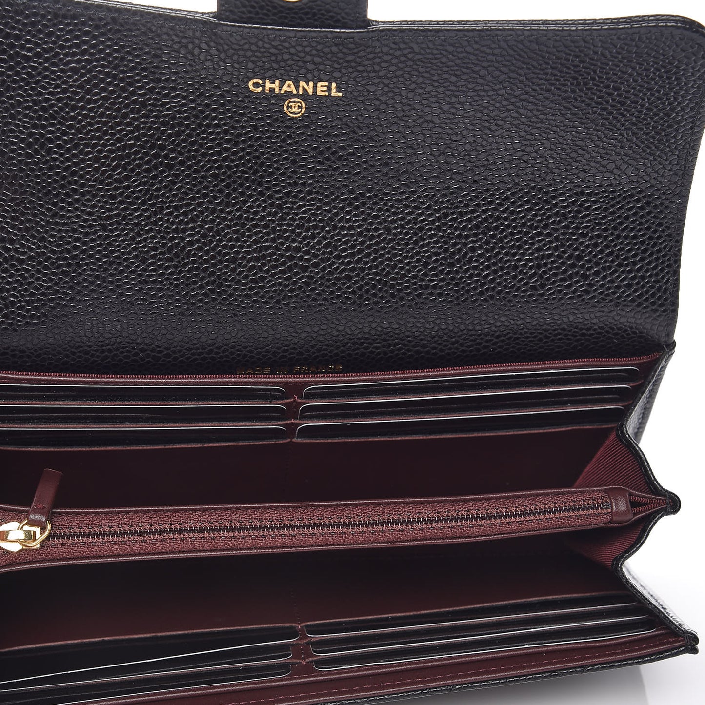 Caviar Quilted Large Gusset Flap Wallet Black