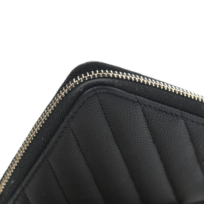 Chanel Caviar Chevron Quilted Small Zip Around Wallet Black 9 of 11