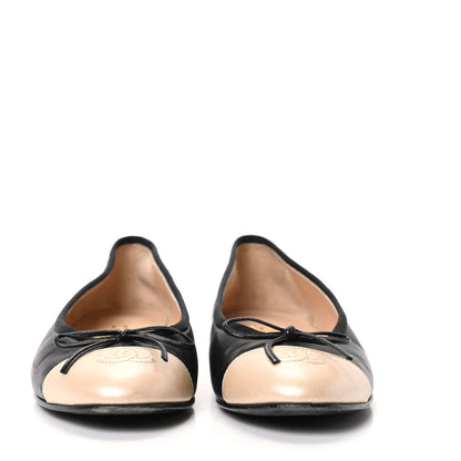 Chanel Lambskin CC Cap Toe Ballerina Flats 37.5 Black Beige 2 of 12