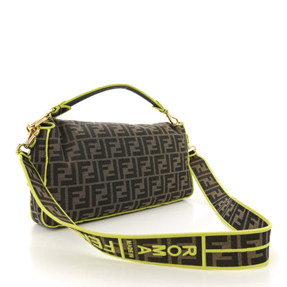 Fendi Fabric Jacquard FF 1974 Large Baguette Tobacco Moro Giallo Fluo 3 of 11