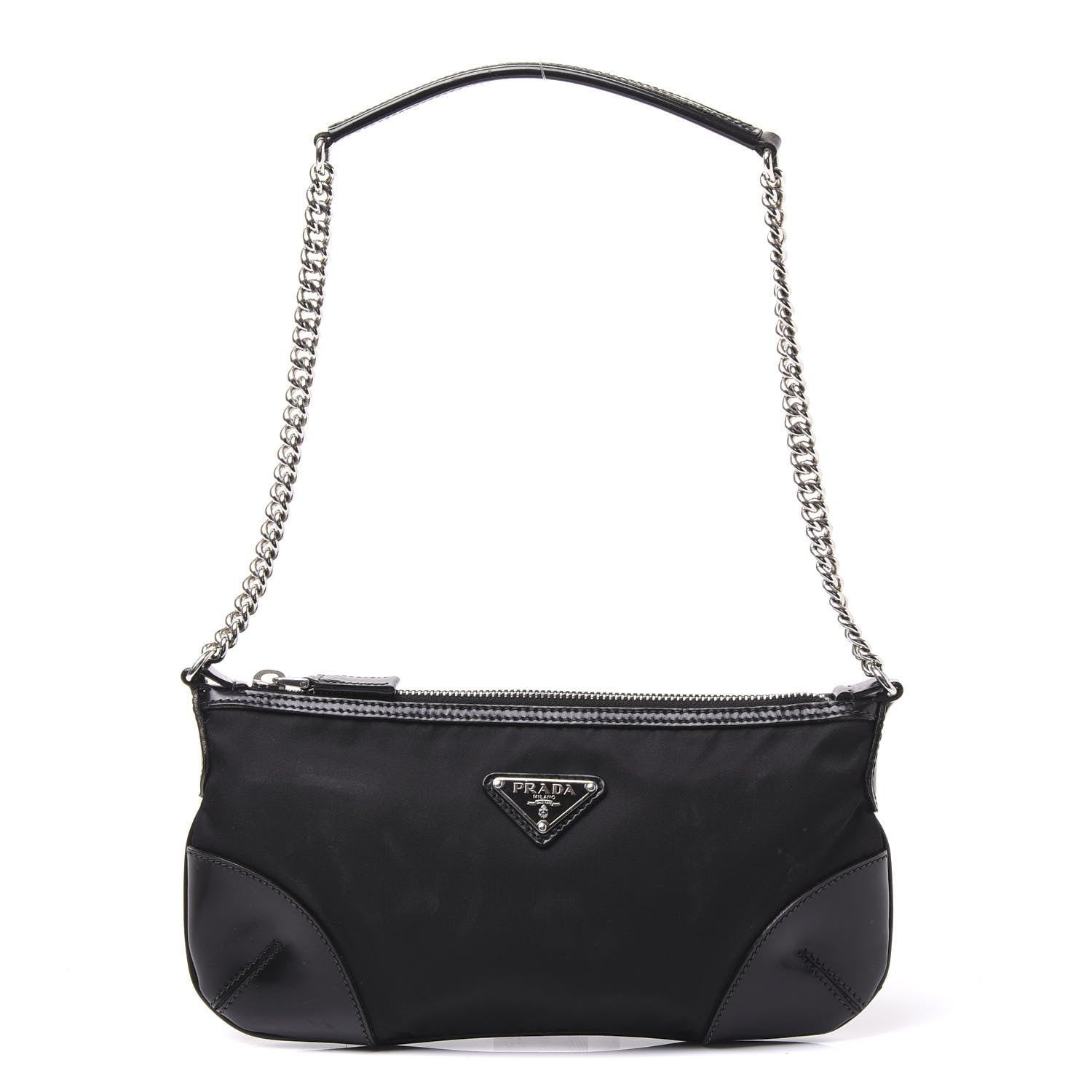 Prada Tessuto Nylon Calfskin Chain Pochette Black 1 of 8