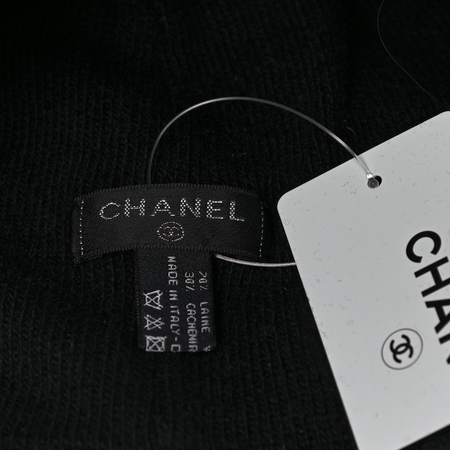 Chanel Cashmere Logo Beanie Hat Black Yellow 3 of 4
