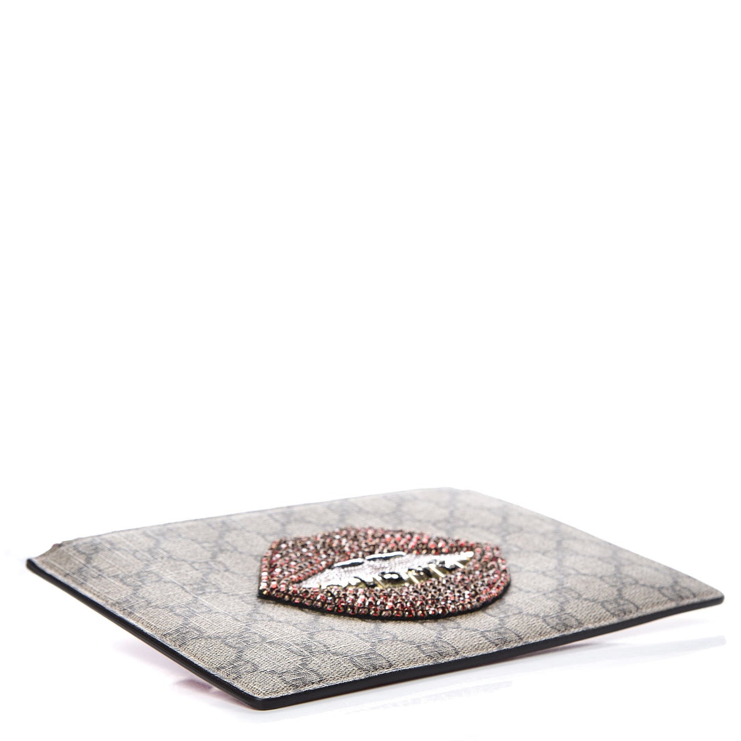 GG Supreme Monogram Merveilles Lips Zip Pouch Hibiscus Red