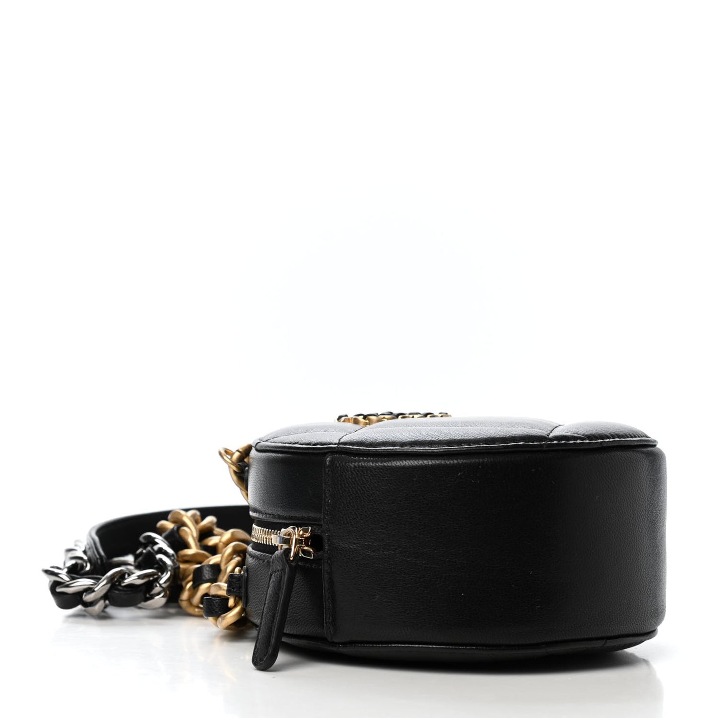 Lambskin Quilted Chanel 19 Round Clutch With Chain Black