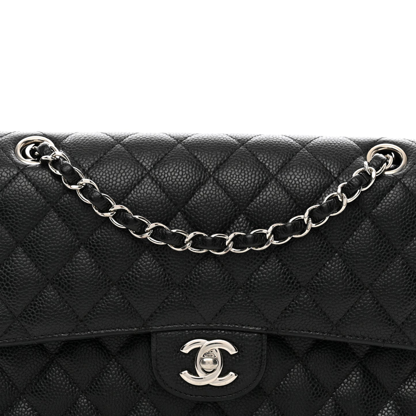 Caviar Quilted Medium Double Flap Black