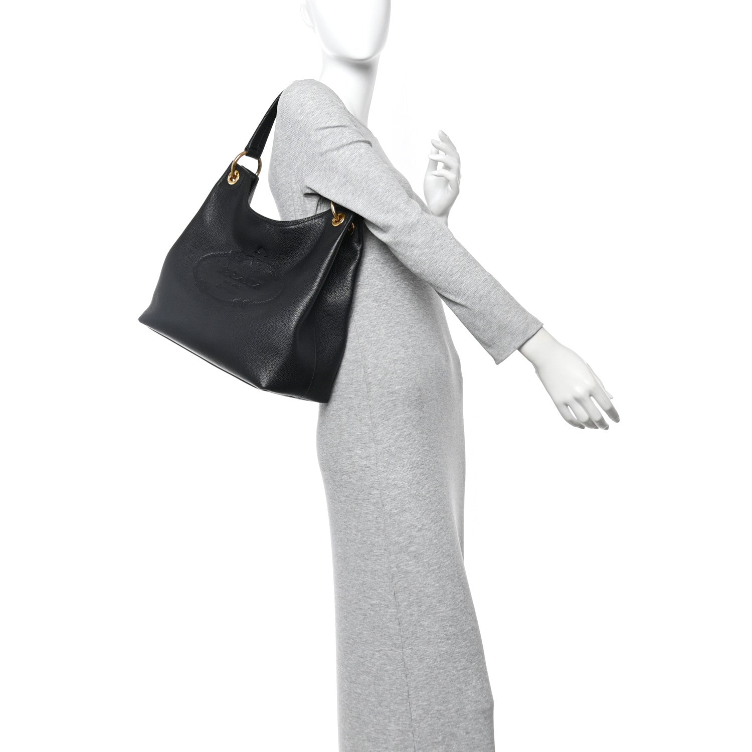 Prada Vitello Phenix Embossed Logo Hobo Black 2 of 10