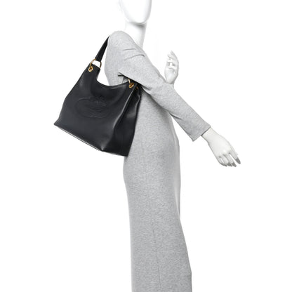 Prada Vitello Phenix Embossed Logo Hobo Black 2 of 10