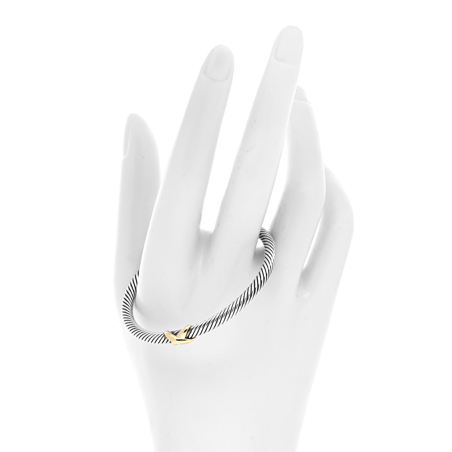 David Yurman Sterling Silver 18K Yellow Gold 4mm X Station Cable Bracelet 2 of 4