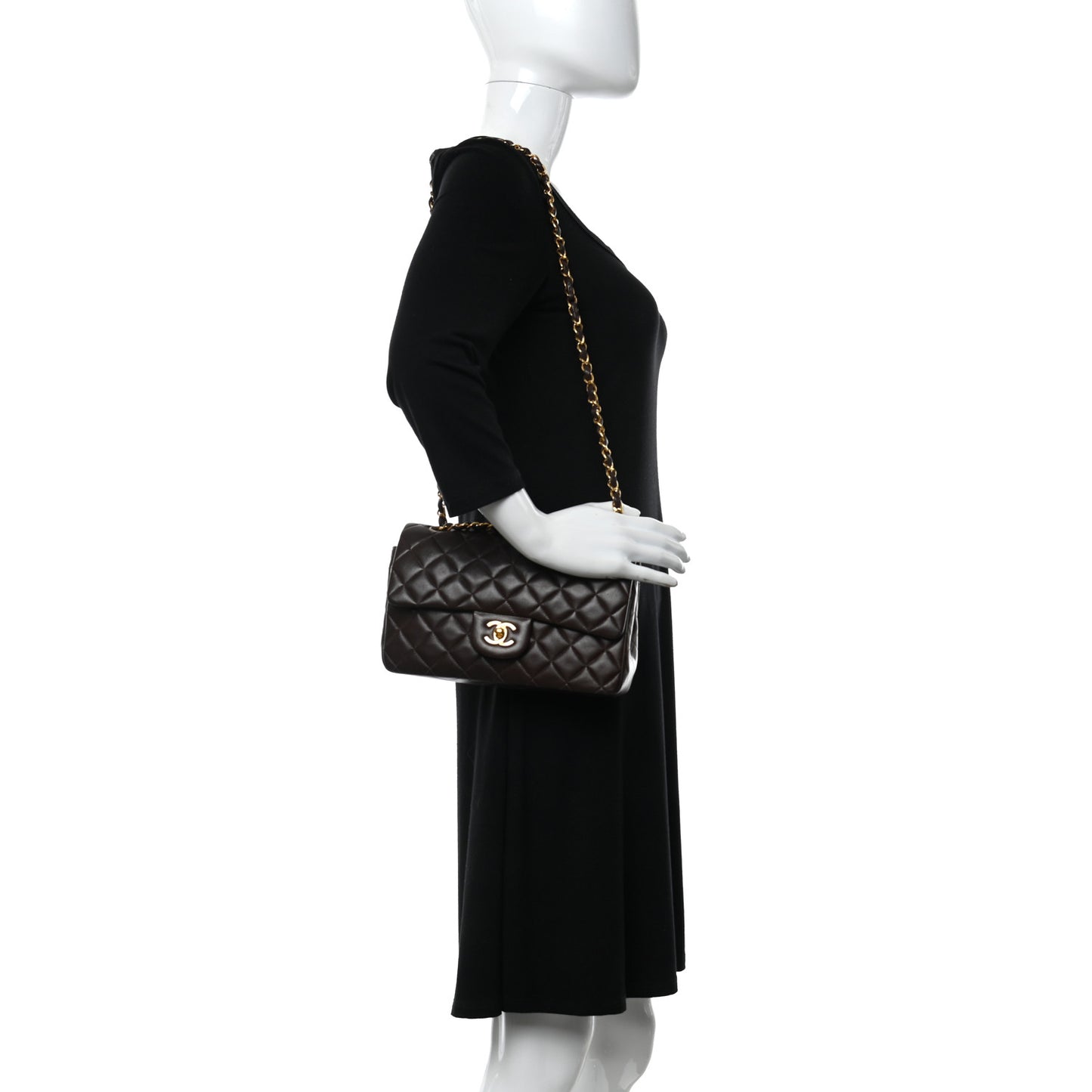 Lambskin Quilted Small Double Flap Dark Brown