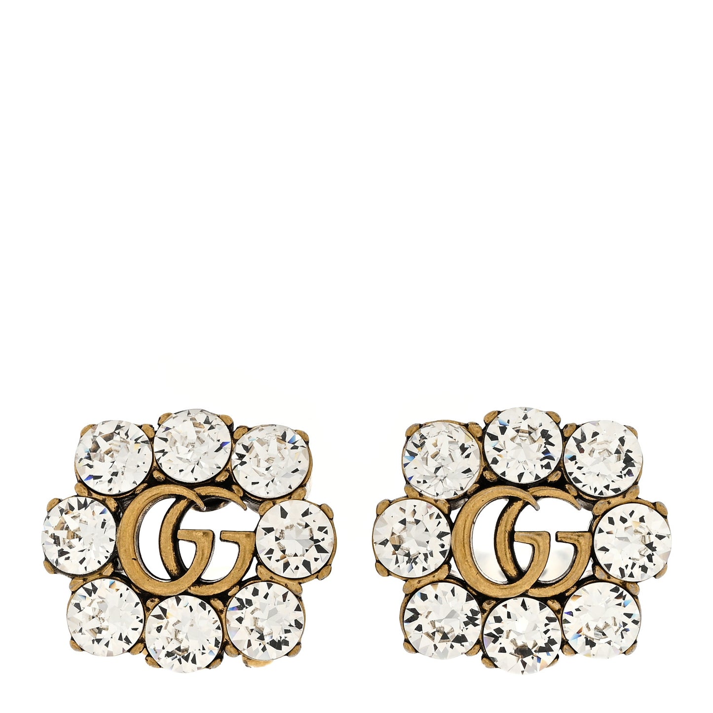 Metal Crystal Double G Clip On Earrings Aged Gold