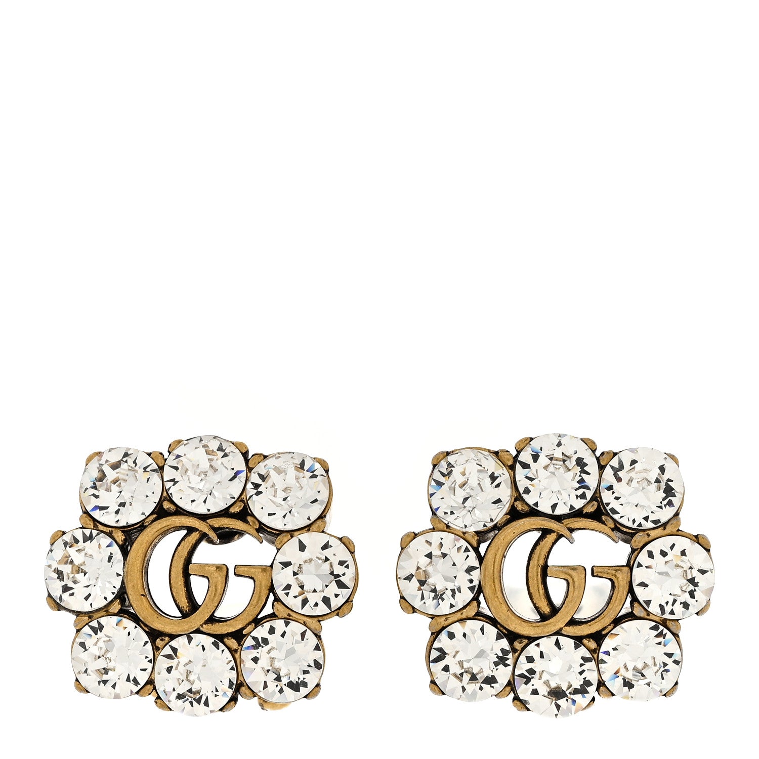 Gucci Metal Crystal Double G Clip On Earrings Aged Gold 1 of 6