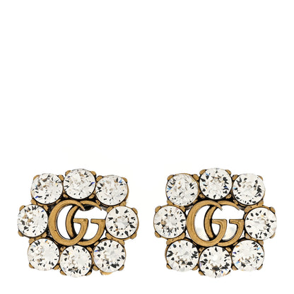 Gucci Metal Crystal Double G Clip On Earrings Aged Gold 1 of 6