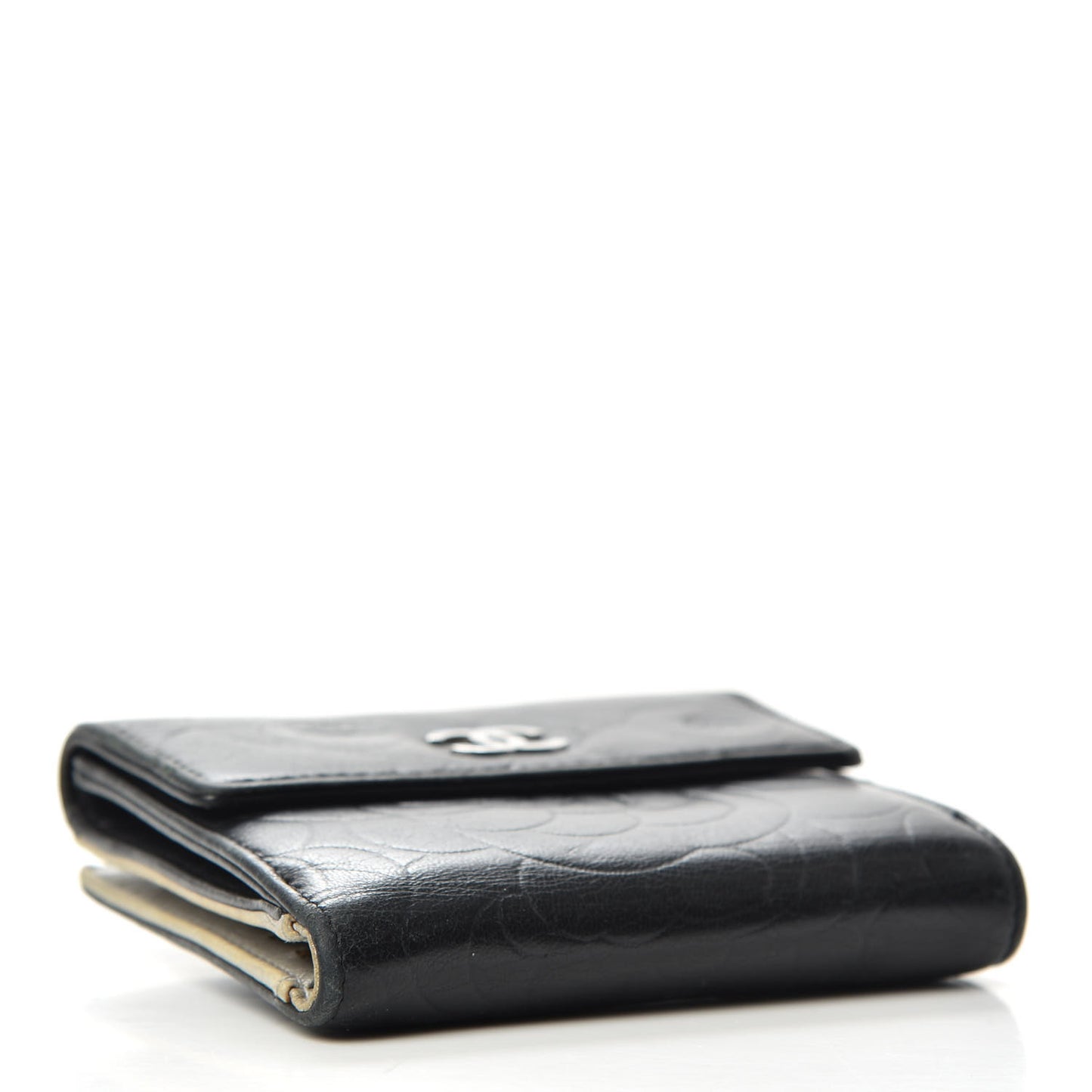 Lambskin Camellia Embossed French Wallet Black