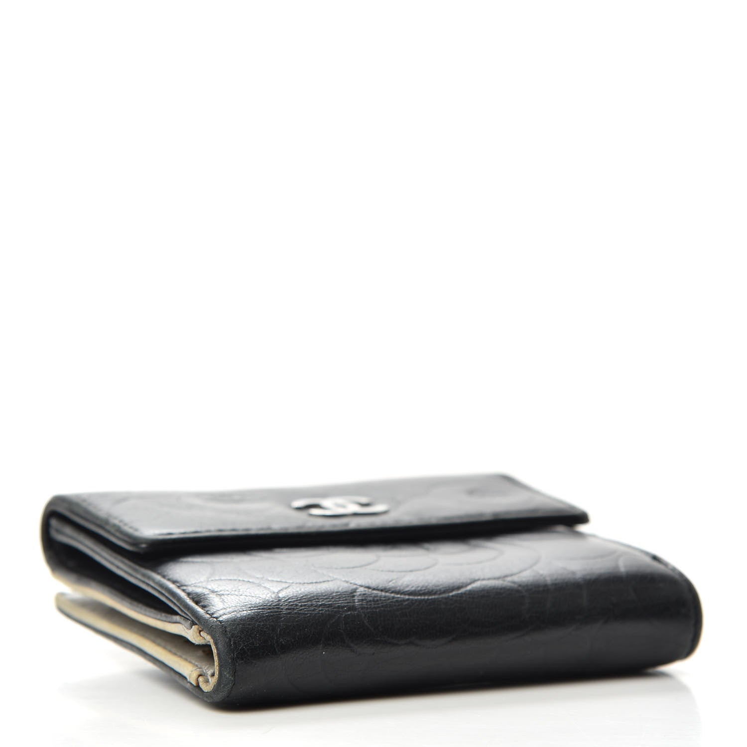 Chanel Lambskin Camellia Embossed French Wallet Black 4 of 7