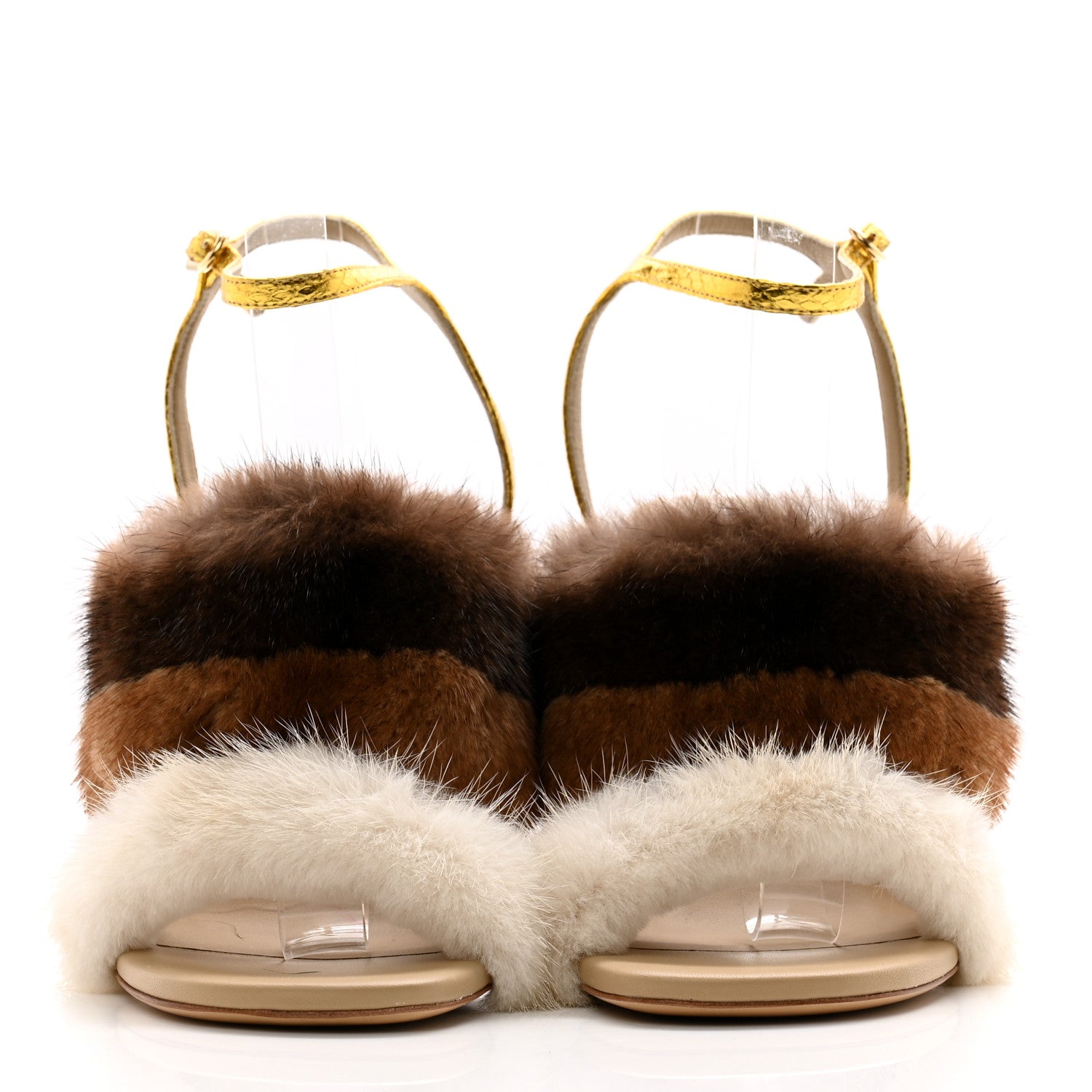 Fendi Mink Ayers Lucite Fendi First 95mm Sandals 37 Natural Brown 2 of 10