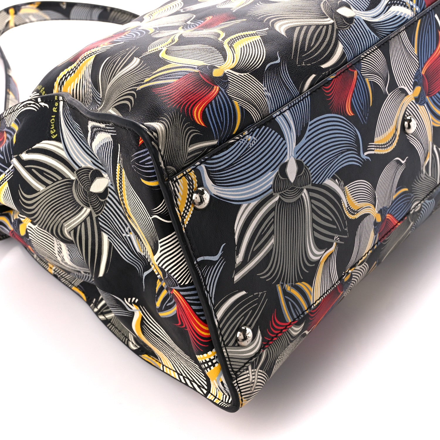 Fendi Calfskin Orchid Large Peekaboo Iconic Satchel Black Multicolor 9 of 10
