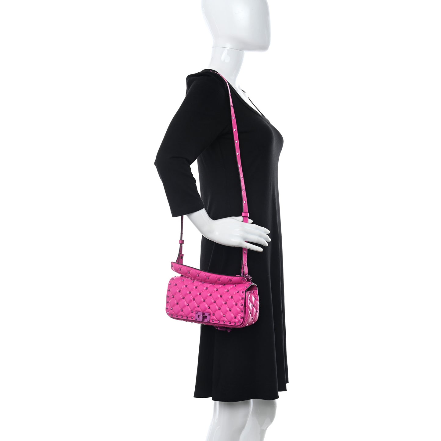 Calfskin Lacquer Monochrome Small Rockstud Spike Convertible Shoulder Bag Pink PP