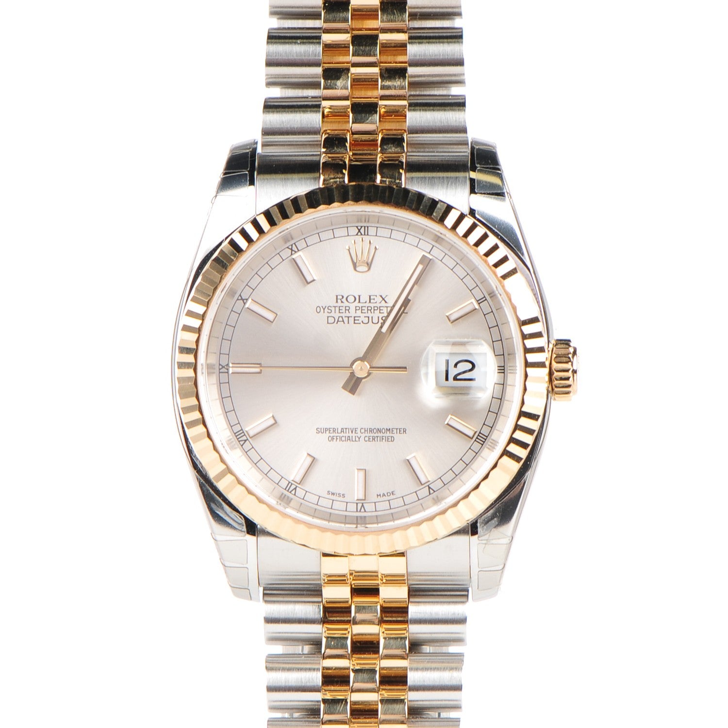 Rolex Stainless Steel 18K Yellow Gold 36mm Oyster Perpetual Datejust Watch Silver 116233 1 of 7