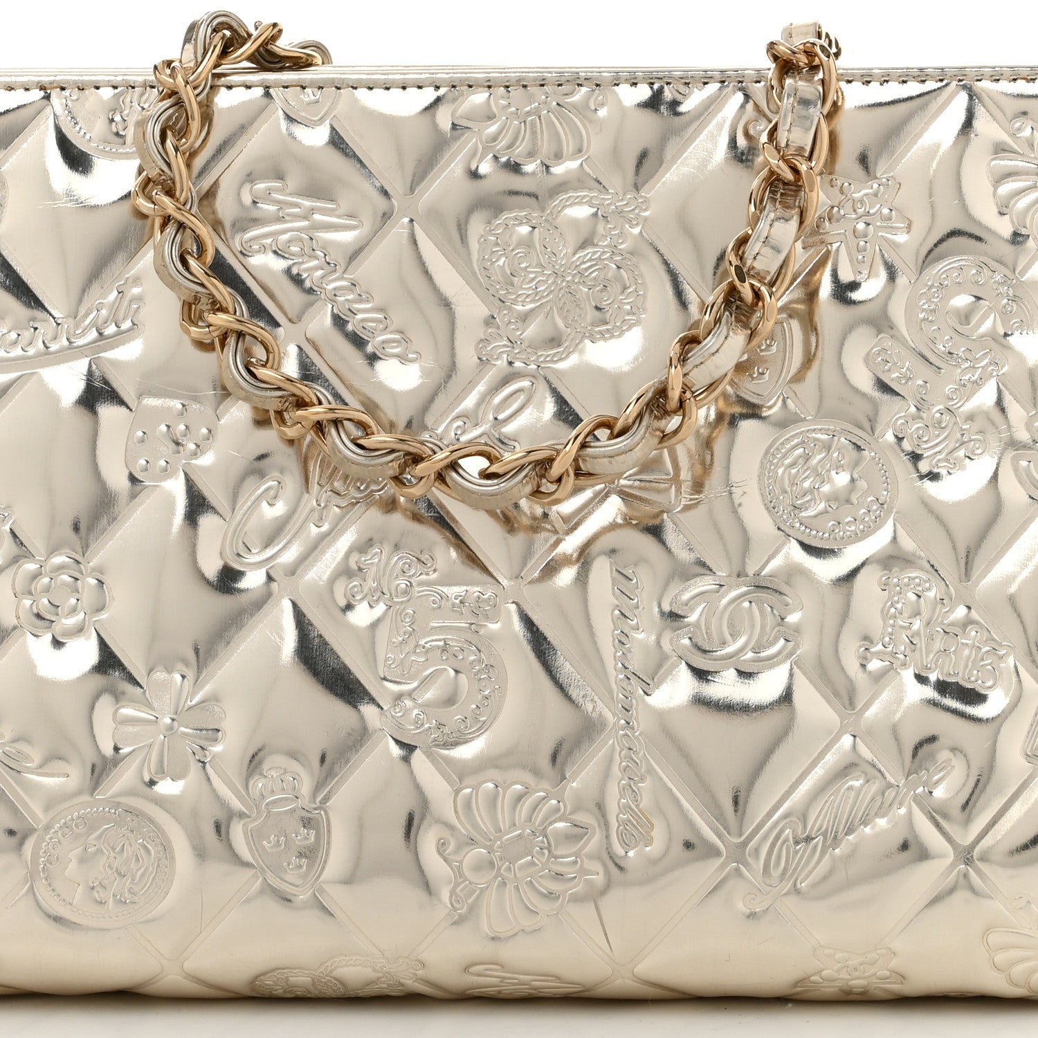 Chanel Metallic Patent Calfskin Lucky Symbols Pochette Gold 8 of 11