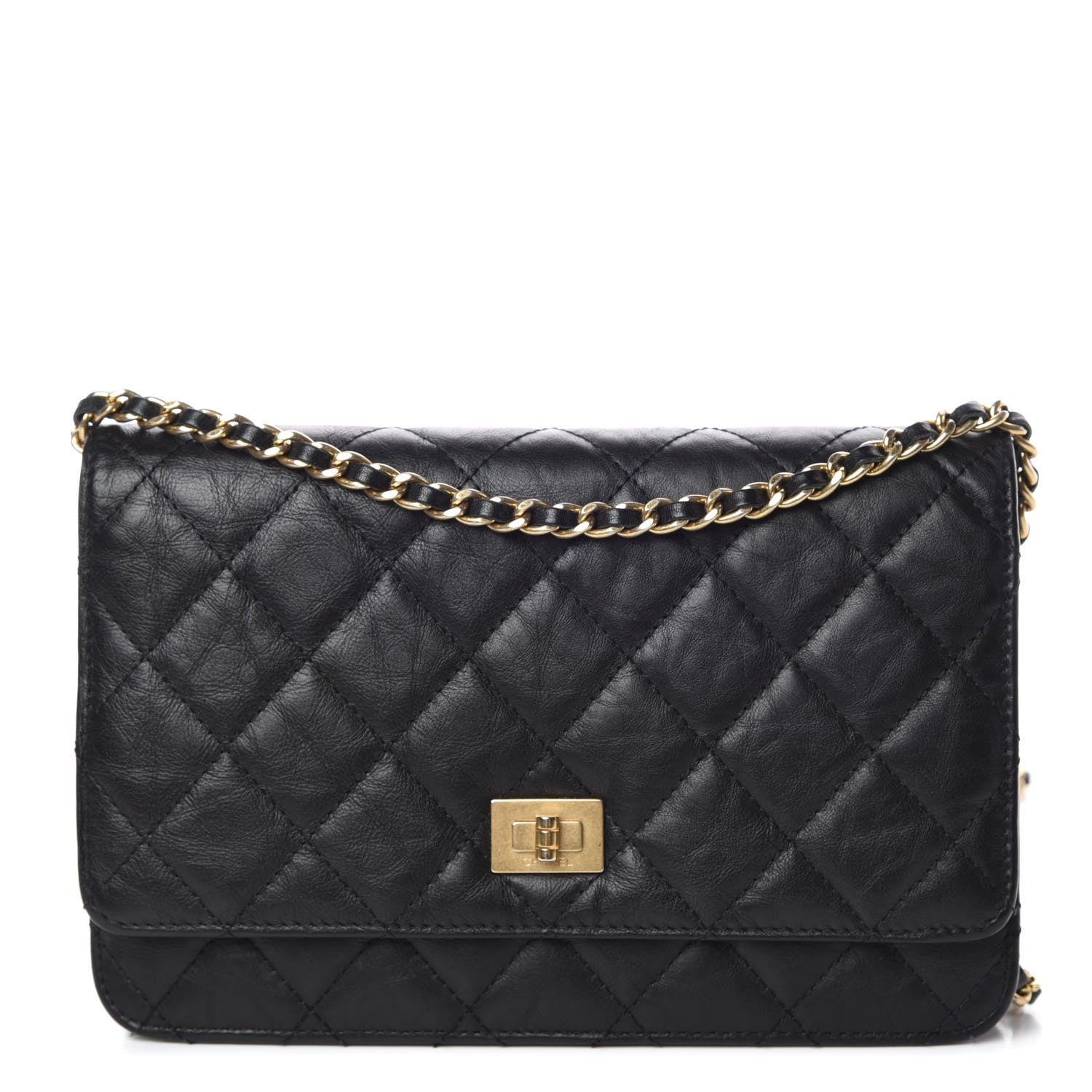 Chanel Aged Calfskin Quilted Reissue Wallet On Chain WOC Black 1 of 11
