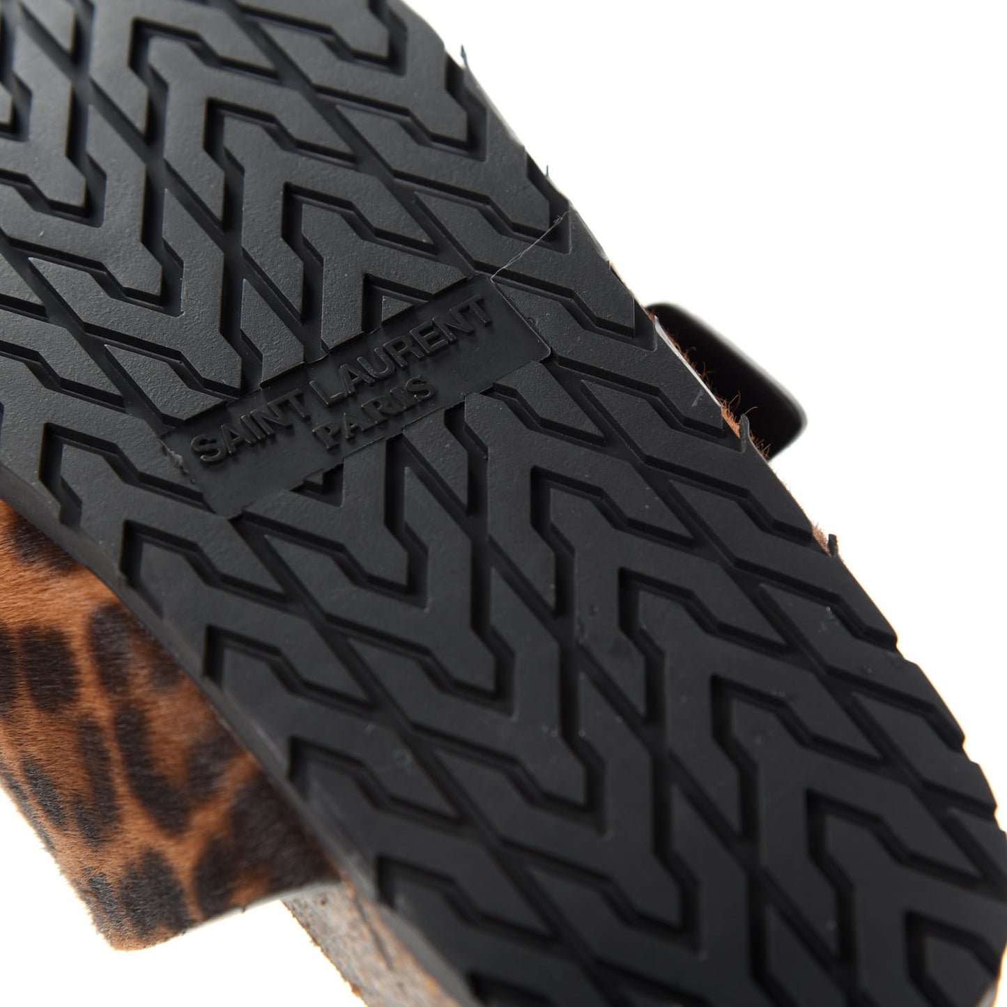 Calf Hair Leopard Print Jimmy Slide Sandals 36.5 Brown