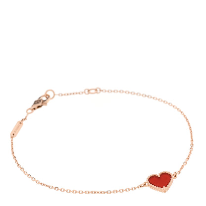 Van Cleef & Arpels 18K Rose Gold Carnelian Sweet Alhambra Heart Bracelet 1 of 4