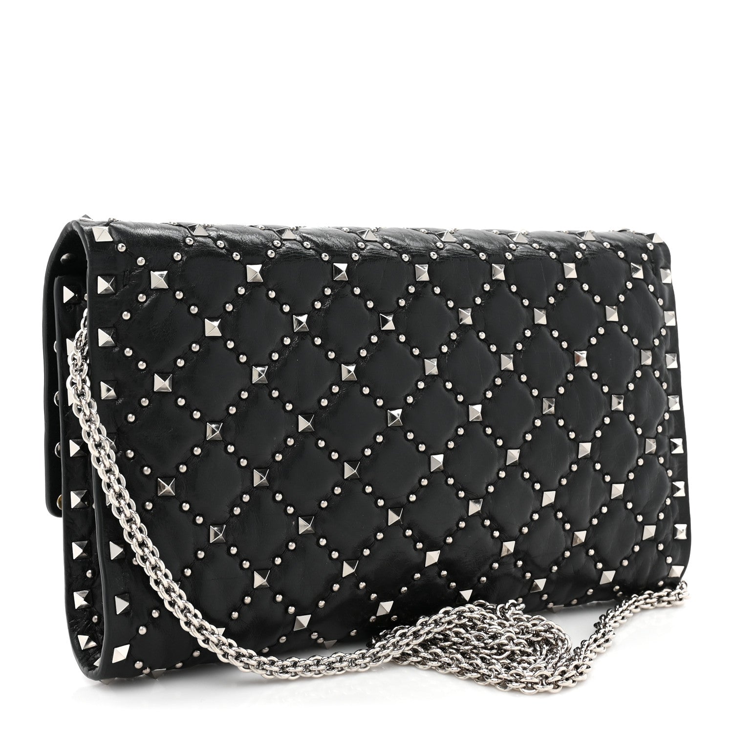Valentino Garavani Craquele Nappa Beaded Rockstud Spike Wallet on Chain Black 3 of 13