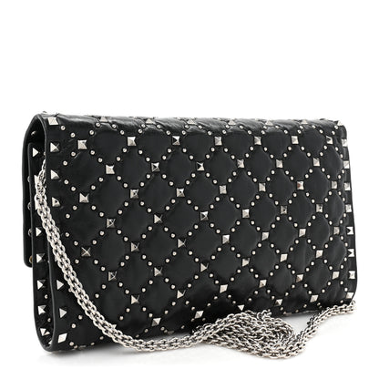 Valentino Garavani Craquele Nappa Beaded Rockstud Spike Wallet on Chain Black 3 of 13