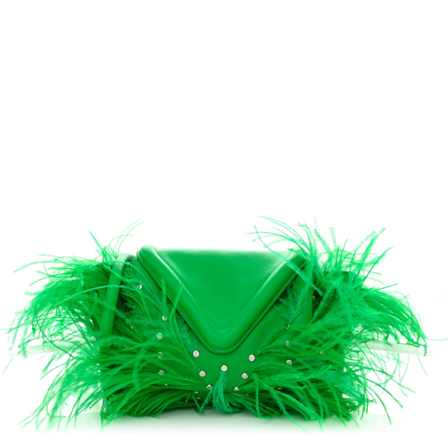 Lambskin Ostrich Feather Small Beak Triangle Flap Shoulder Bag Green