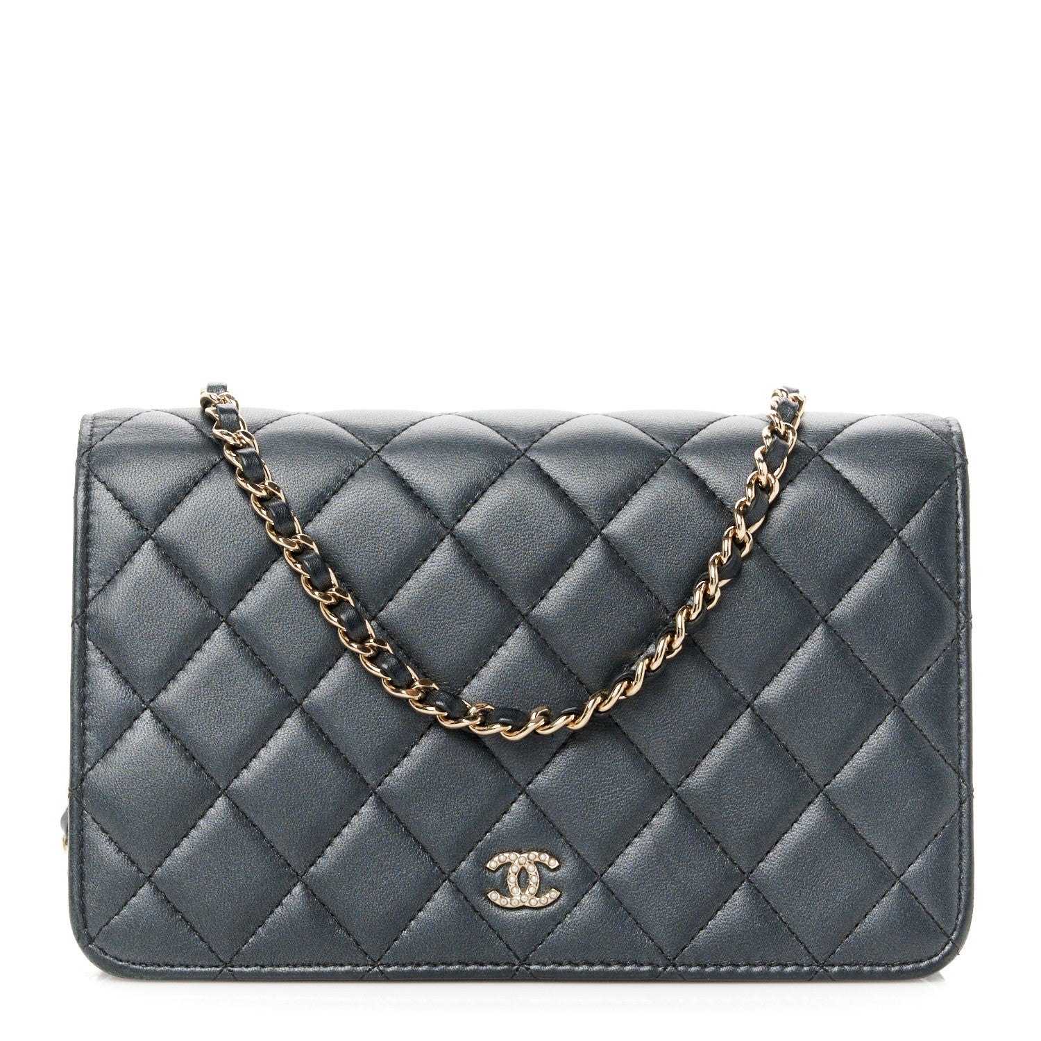 Chanel Iridescent Lambskin Quilted Pearl Wallet On Chain WOC Black 1 of 12