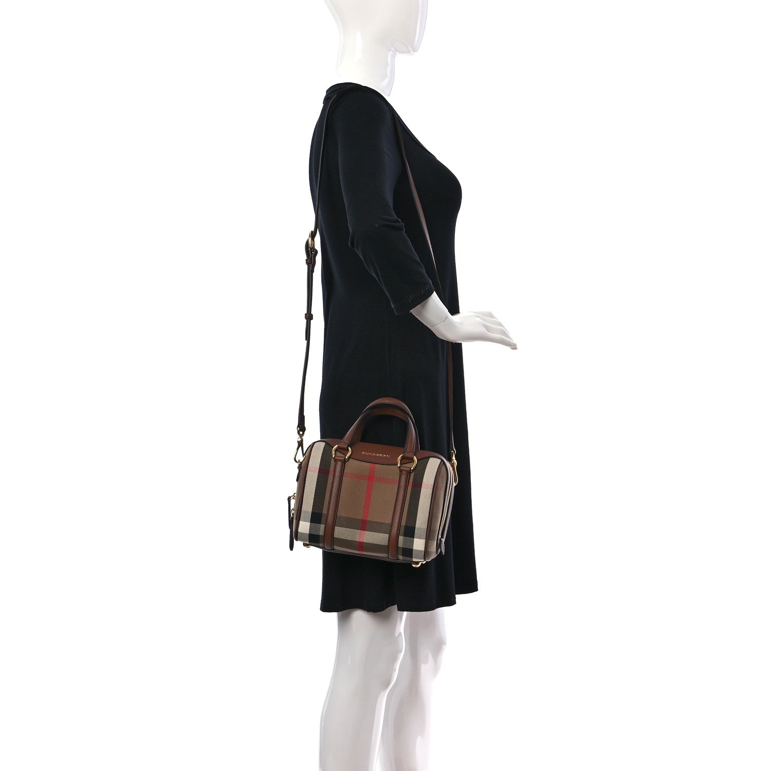Burberry House Check Derby Calfskin Small Alchester Bowling Bag Honey Tan 2 of 9