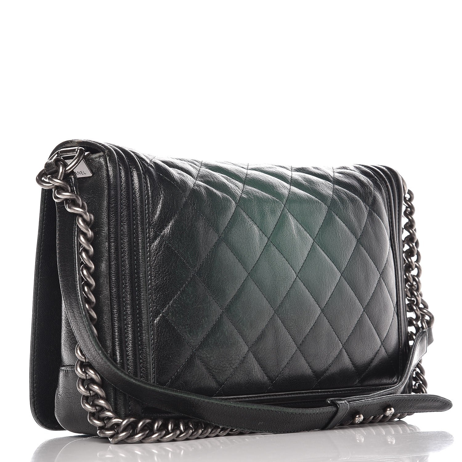 Chanel Goatskin Ombre Faded Quilted New Medium Boy Flap Dark Green 3 of 13