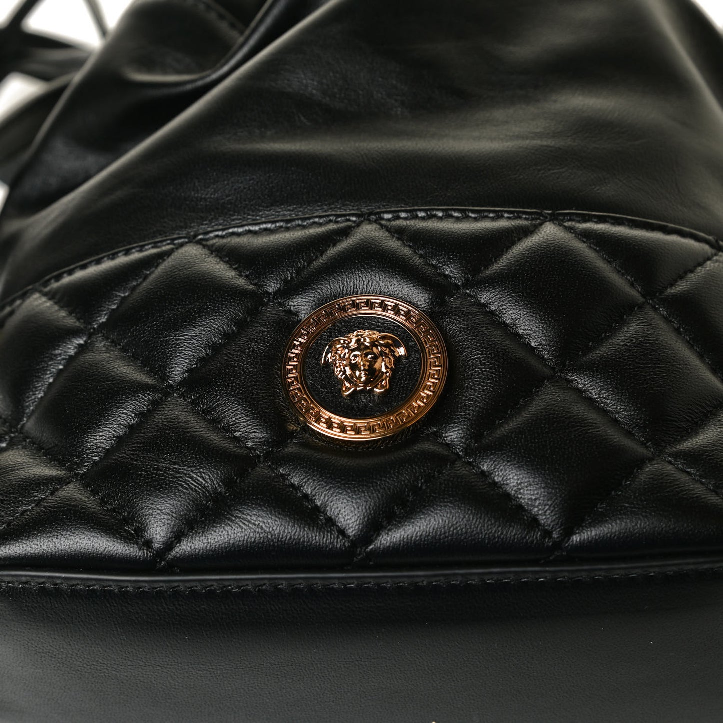 Nappa Quilted Medusa Bucket Bag Black