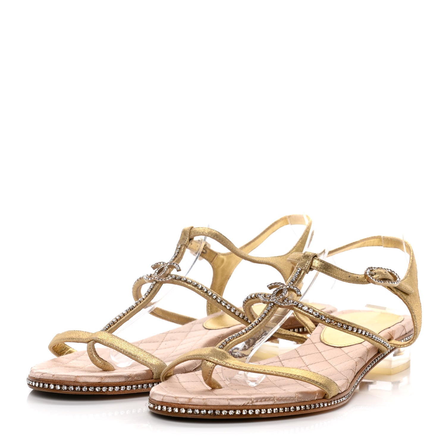 Chanel Metallic Calfskin Crystal CC Sandals 40 Gold 3 of 13