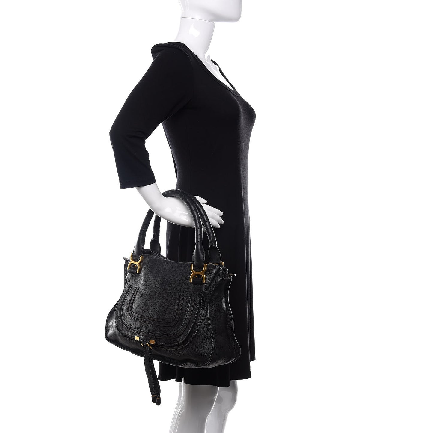Calfskin Medium Marcie Satchel Black