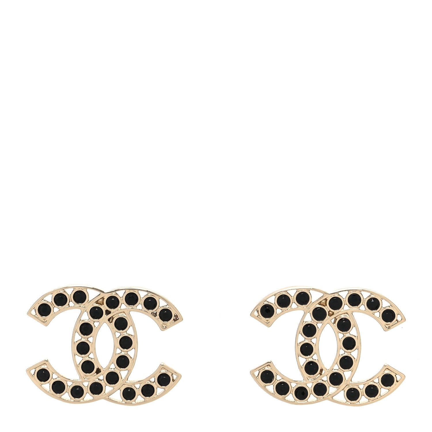 Chanel Large Strass Crystal CC Earrings Black Gold 1 of 4