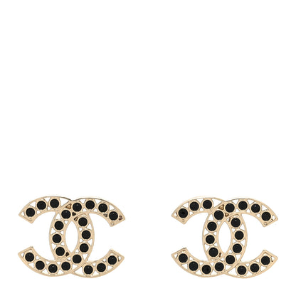 Chanel Large Strass Crystal CC Earrings Black Gold 1 of 4